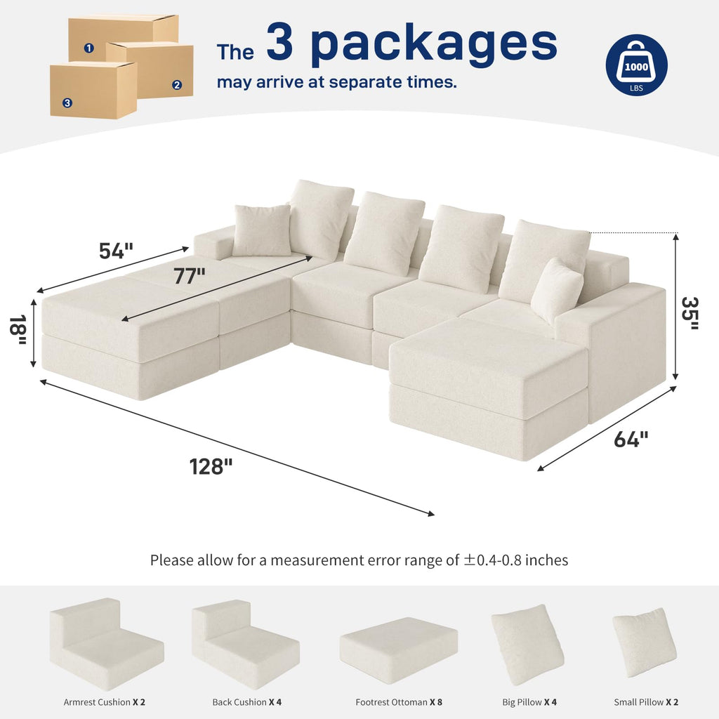 BUDGET PICKS - Living&Giving 128" U-Shaped Cloud Sectional Couch