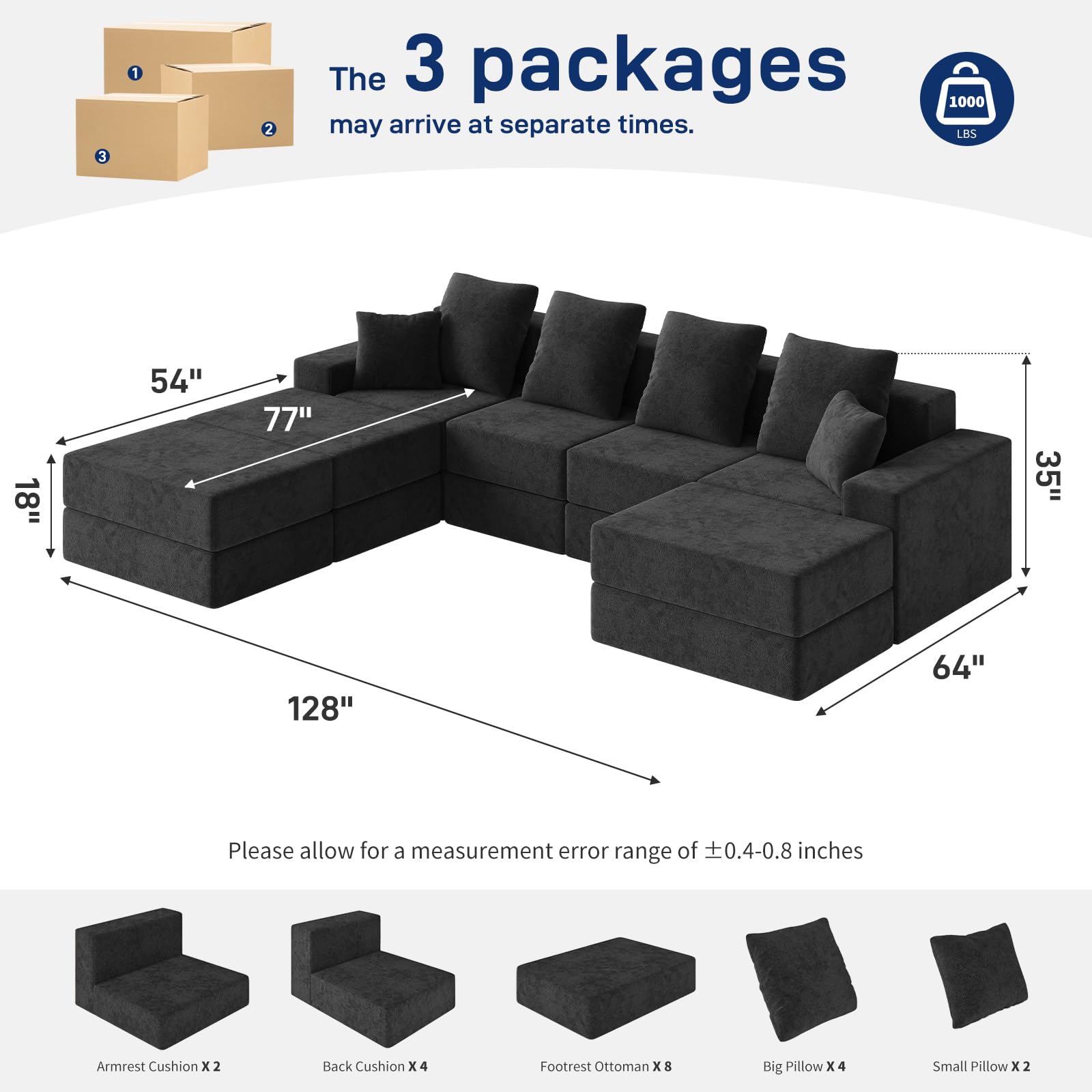 BUDGET PICKS - Living&Giving 128" U-Shaped Cloud Sectional Couch