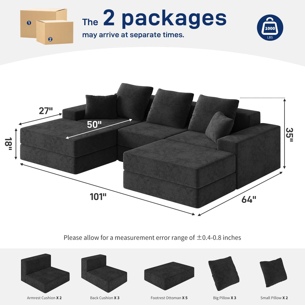 BUDGET PICKS - Living&Giving 128" U-Shaped Cloud Sectional Couch