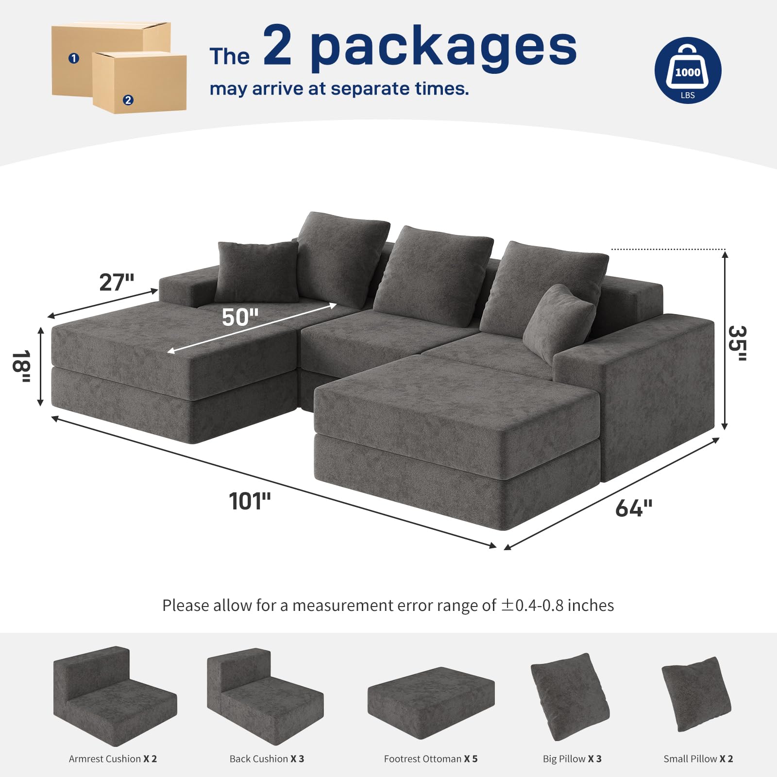 BUDGET PICKS - Living&Giving 128" U-Shaped Cloud Sectional Couch