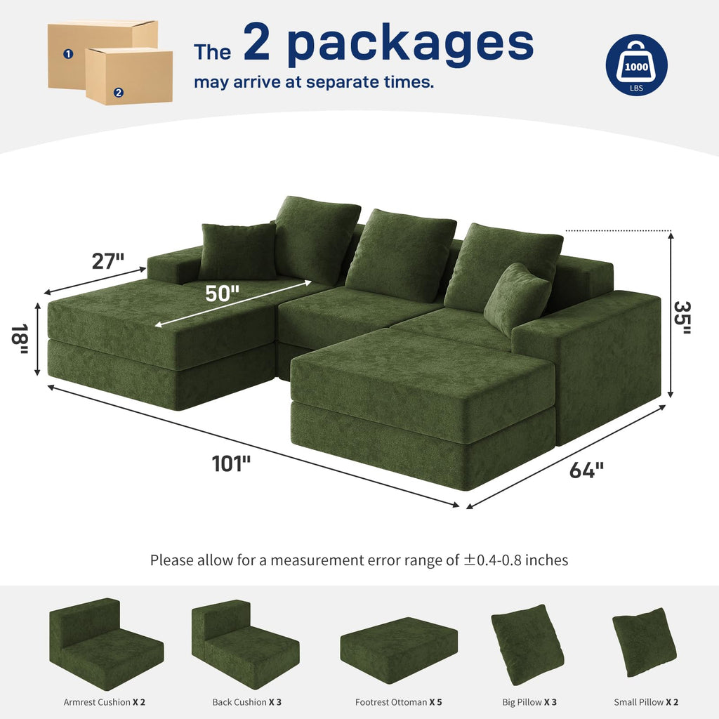 BUDGET PICKS - Living&Giving 128" U-Shaped Cloud Sectional Couch